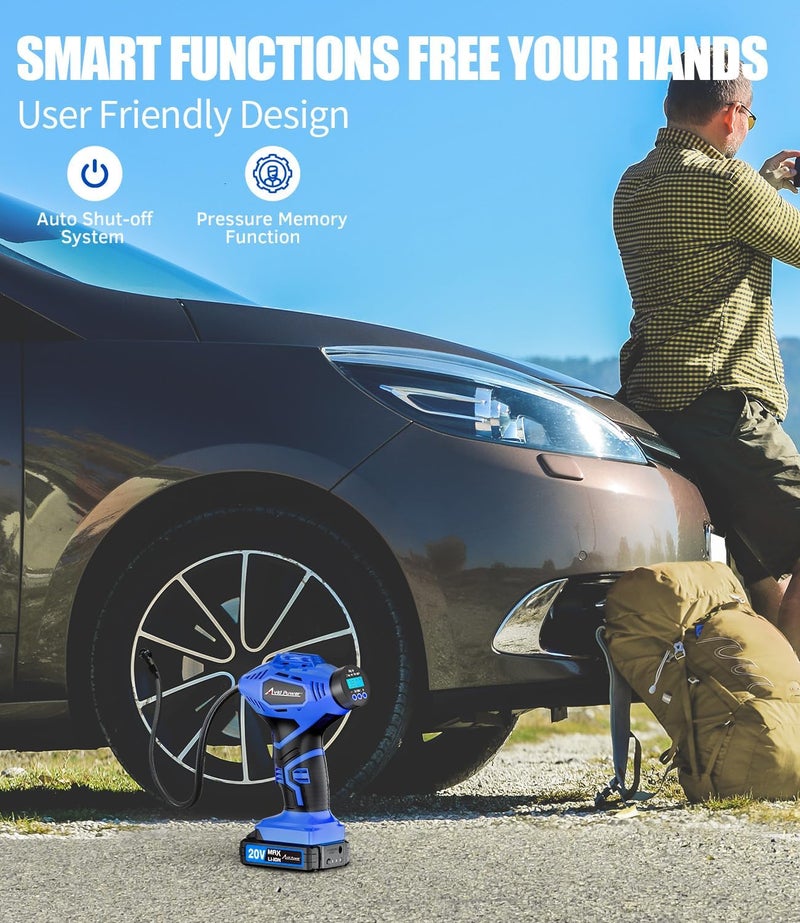 AVID POWER Cordless Tire Inflator Portable Air Compressor, 20V Rechargeable Battery Powered Car Tire Pump w/ 12V DC Adapter, Digital Pressure Gauge, Air Pump for Car, Bike, Motorcycle, Ball - Image 3